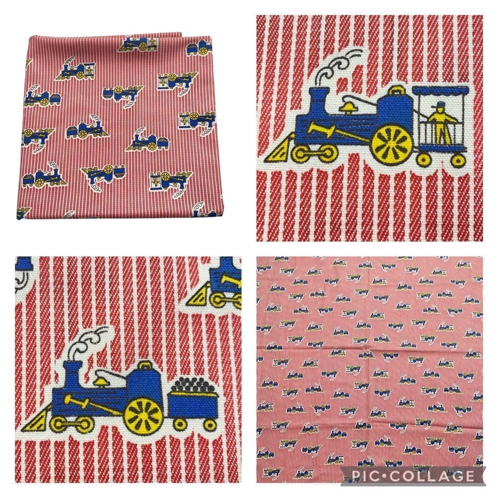 Vintage Striped Choo Choo Train Locomotives Conductor Fabric